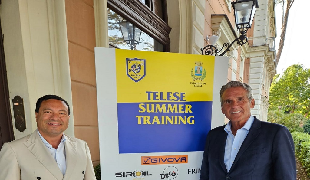 Juve Stabia President Andrea Langella (left) and Brera Holdings Executive Chairman Dan McClory (right) at the Club's summer training camp in July 2024